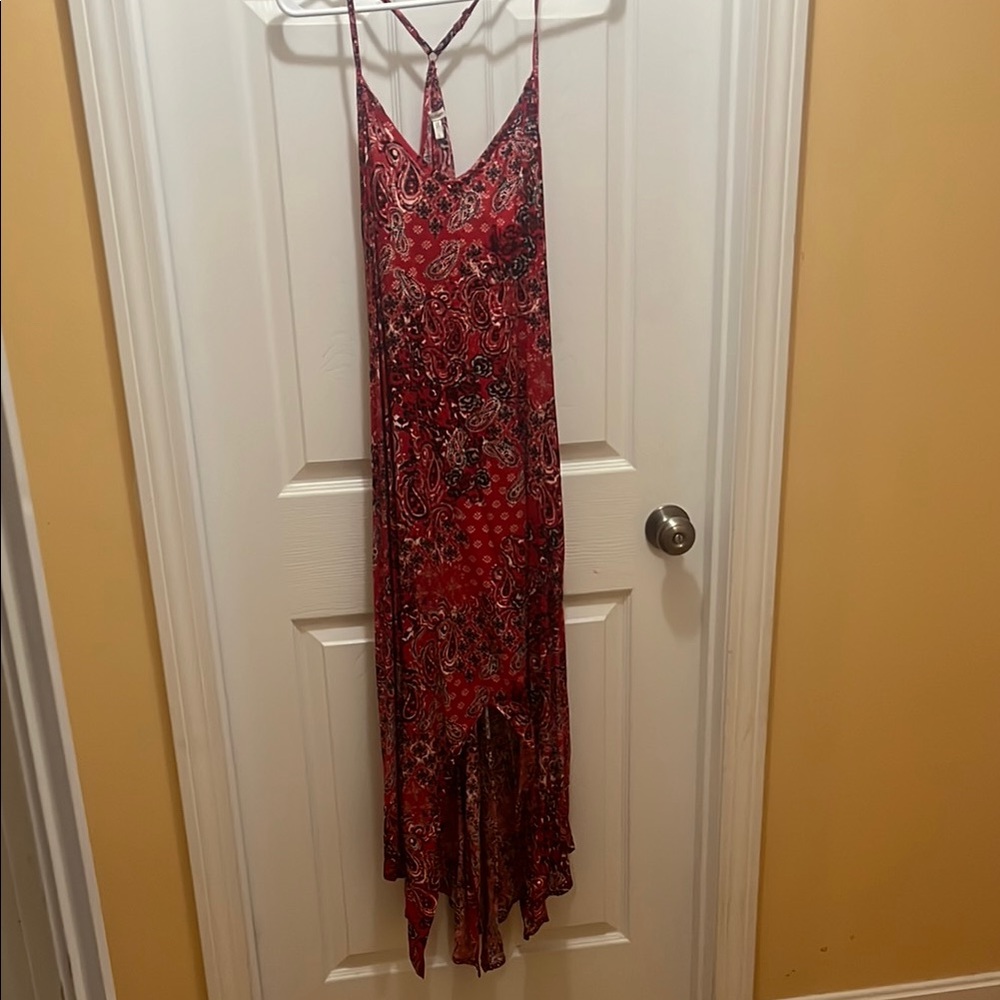 Maurices Asymmetrical Dress in Red Paisley